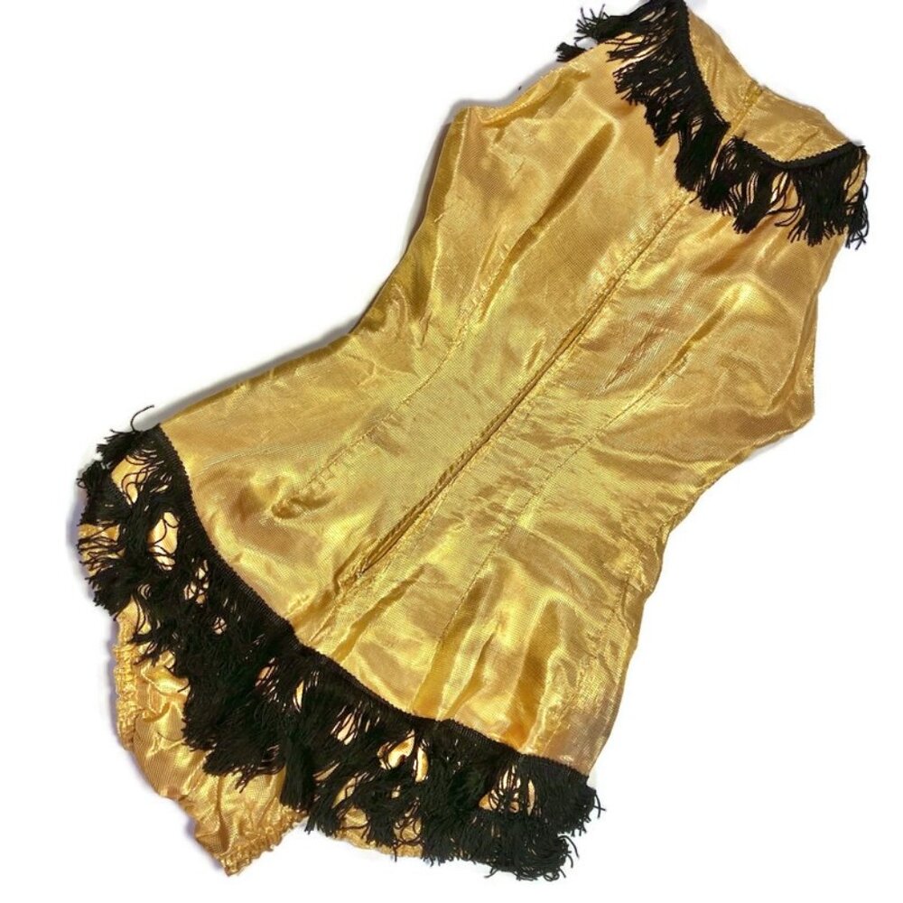 Vtg 60s circus pinup showgirl dance rave festival costume leotard gold fringe OS - Picture 4 of 5